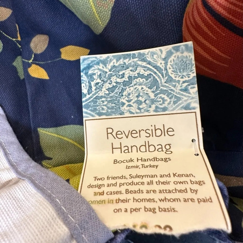 Backroad Imports Fair Trade Handmade Reversible Tote Purse Bag Blue - Image 3