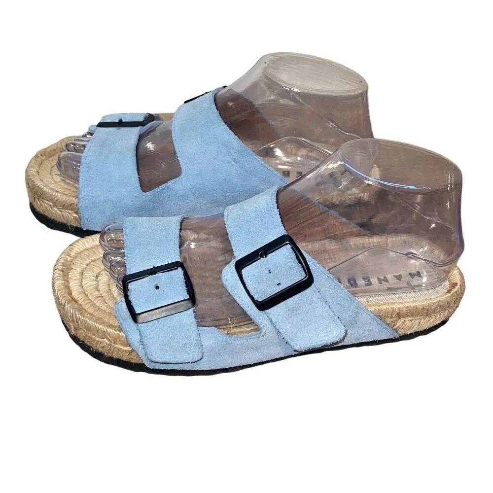 Manebi Womens Hamptons Nordic Flat Suede Espadrille‎ Sandals Sky Blue Size 7.5 - Image 3