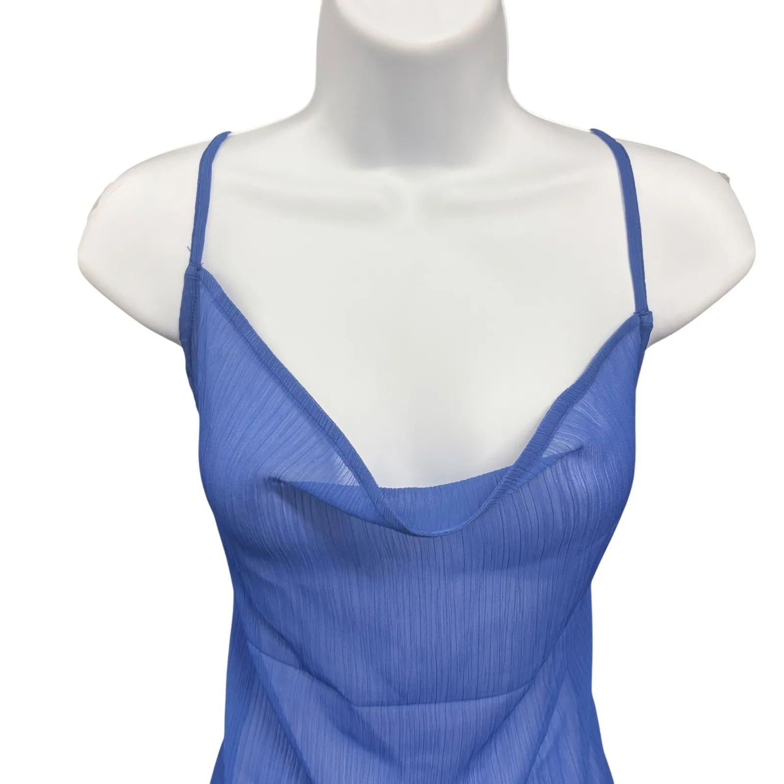 Toluca Gigi‎ Mini Dress Women's M Hydra Blue Sheer Cowl Neck Backless Size M - Image 3