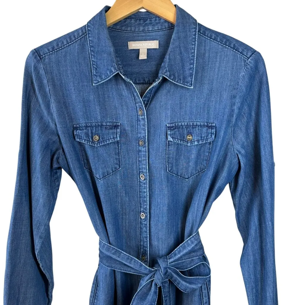 Banana Republic Blue Lyocell/Cotton Denim Shirt Dress Blend Size 6 - Image 3