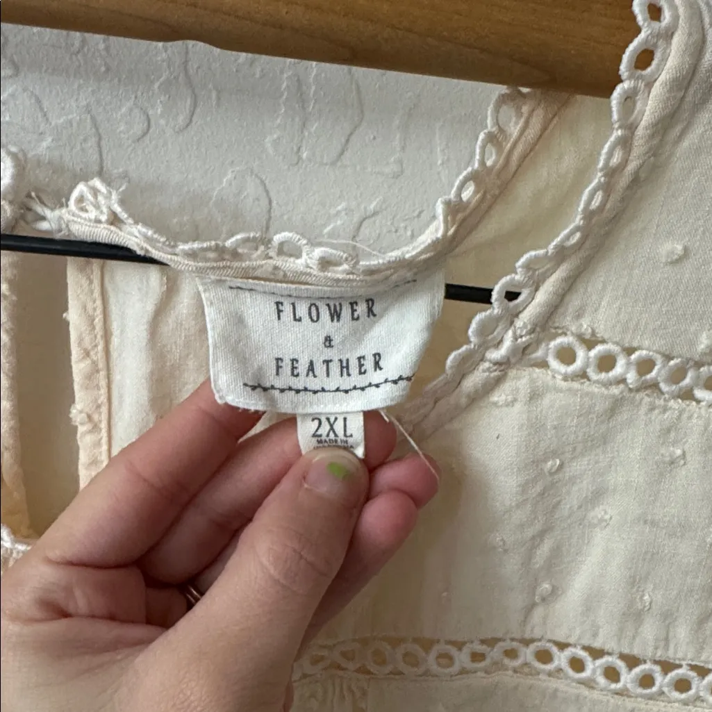 Flower & Feather Plus Size 2XL Cream Yellow Swiss Dot Lace Blouse Short Sleeve - Image 4