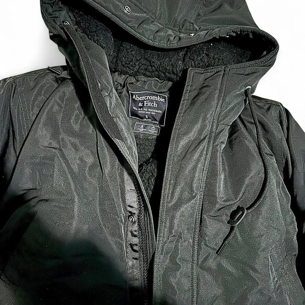 Vintage 90s Abercrombie & Fitch Black Hooded Parka Coat Size Small - Image 3