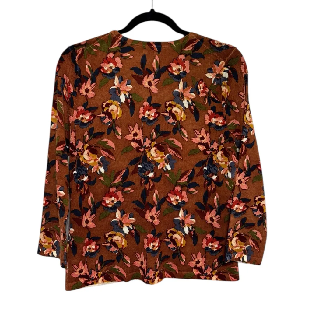 Garnet Hill Signature Merino Cardigan in Burnt Orange Floral - Size M - Image 2