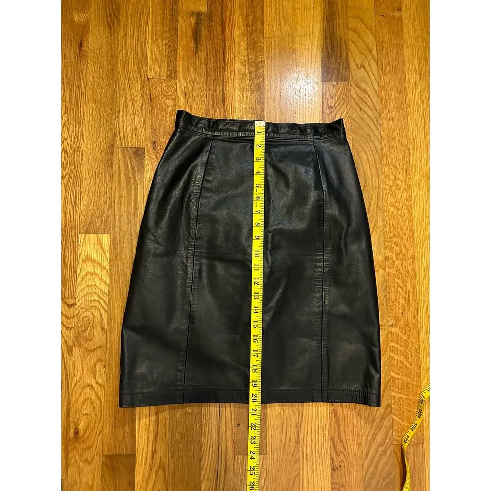 Amati Vintage 90s Black Genuine Leather Zipper Skirt Women’s 6 Bikercore Grunge - Image 3