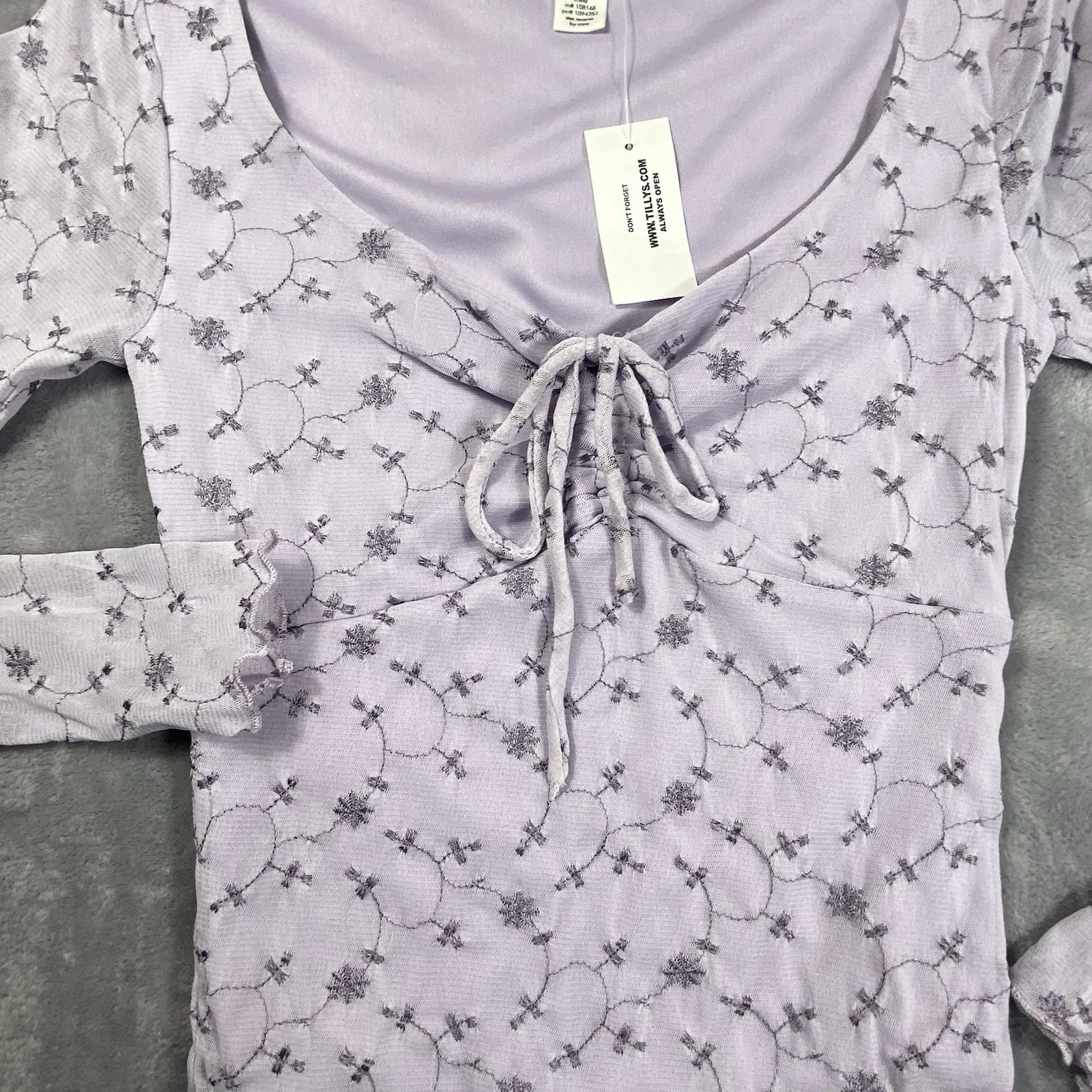 FULL TILT Babydoll Top XS Coquette Romantic Y2K Floral 90 Ribbed Purple Knit New - Image 4