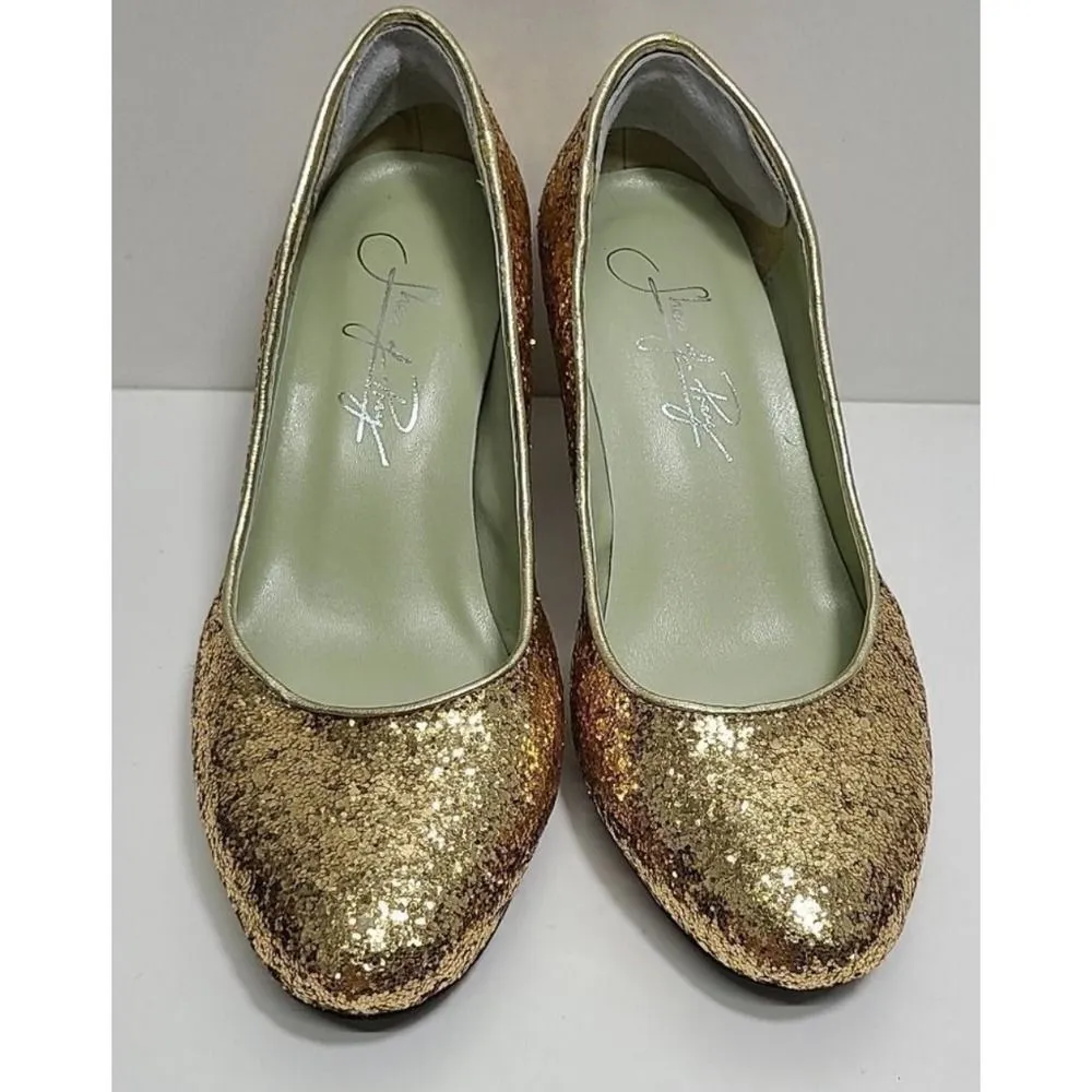 Shoes of Prey Glitter Kitten Heels Sparkly Party Evening Dress Pumps Bridal Gold Size 5 - Image 4