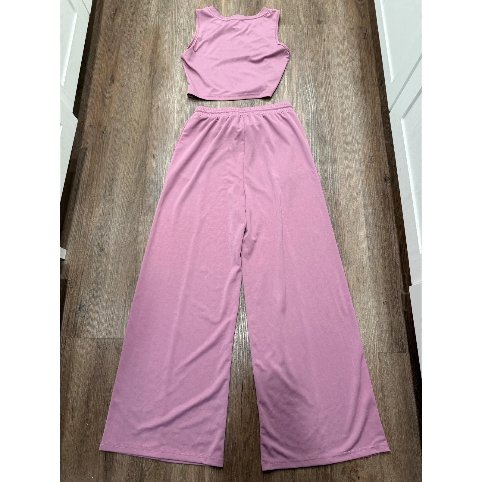 CIDER Pink Sleeveless Crop Top Wide Leg Pants Lounge Set Women's Size M - Image 3