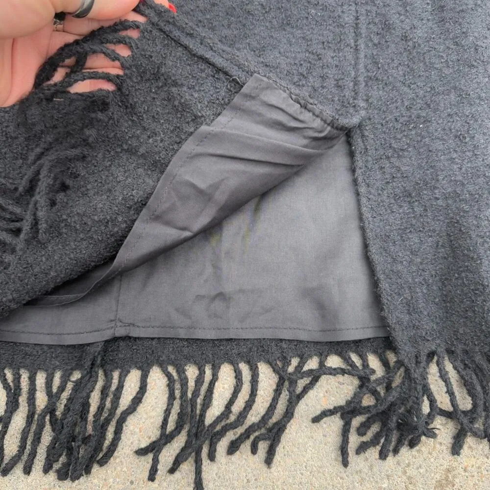 Vintage 90s Betsey Johnson Black Felted Floral Pencil Skirt Fringe Edge LARGE - Image 4