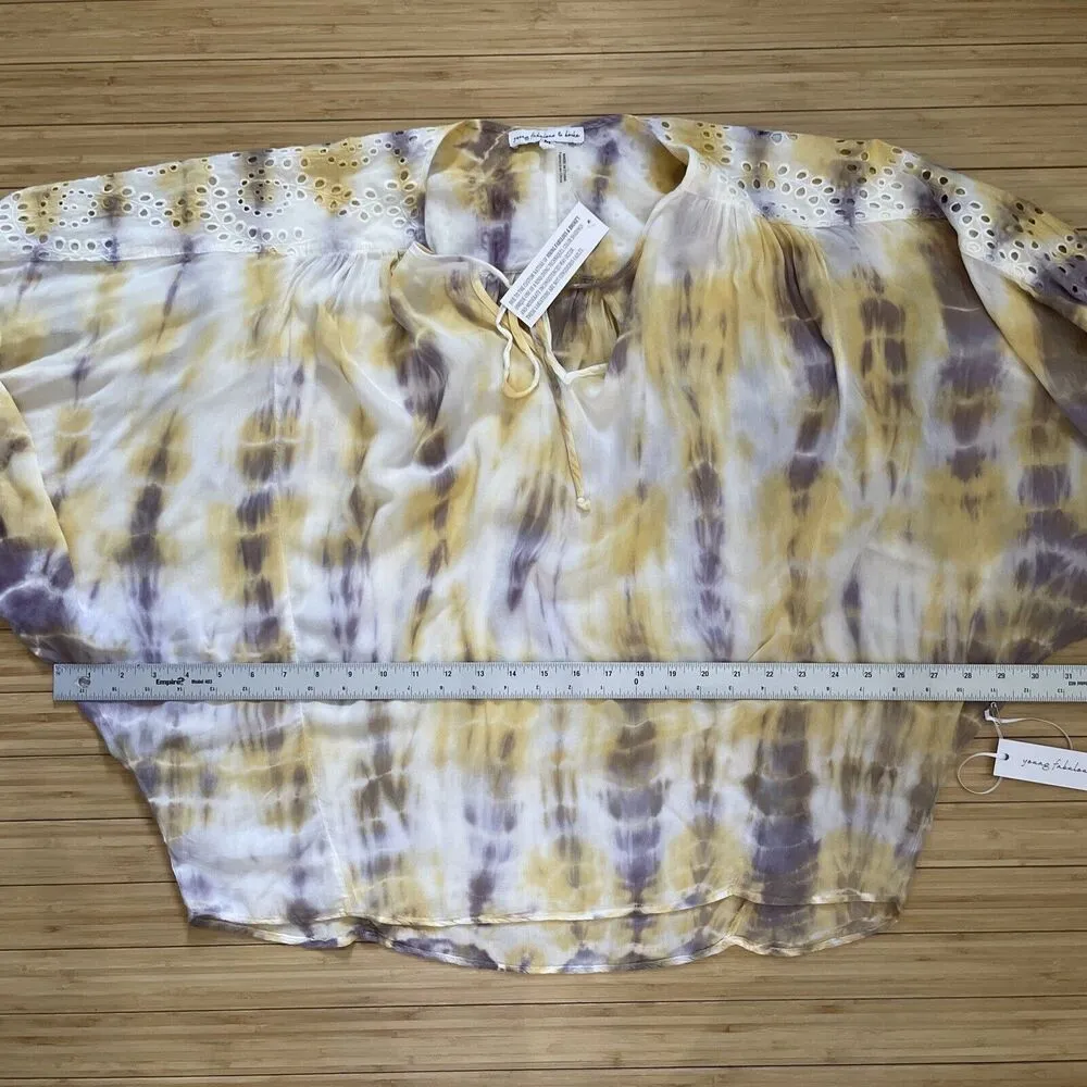 Young Fabulous And Broke Tie Dye Eyelet 3/4 Sleeve Relaxed Fit Womens M Artsy - Image 5