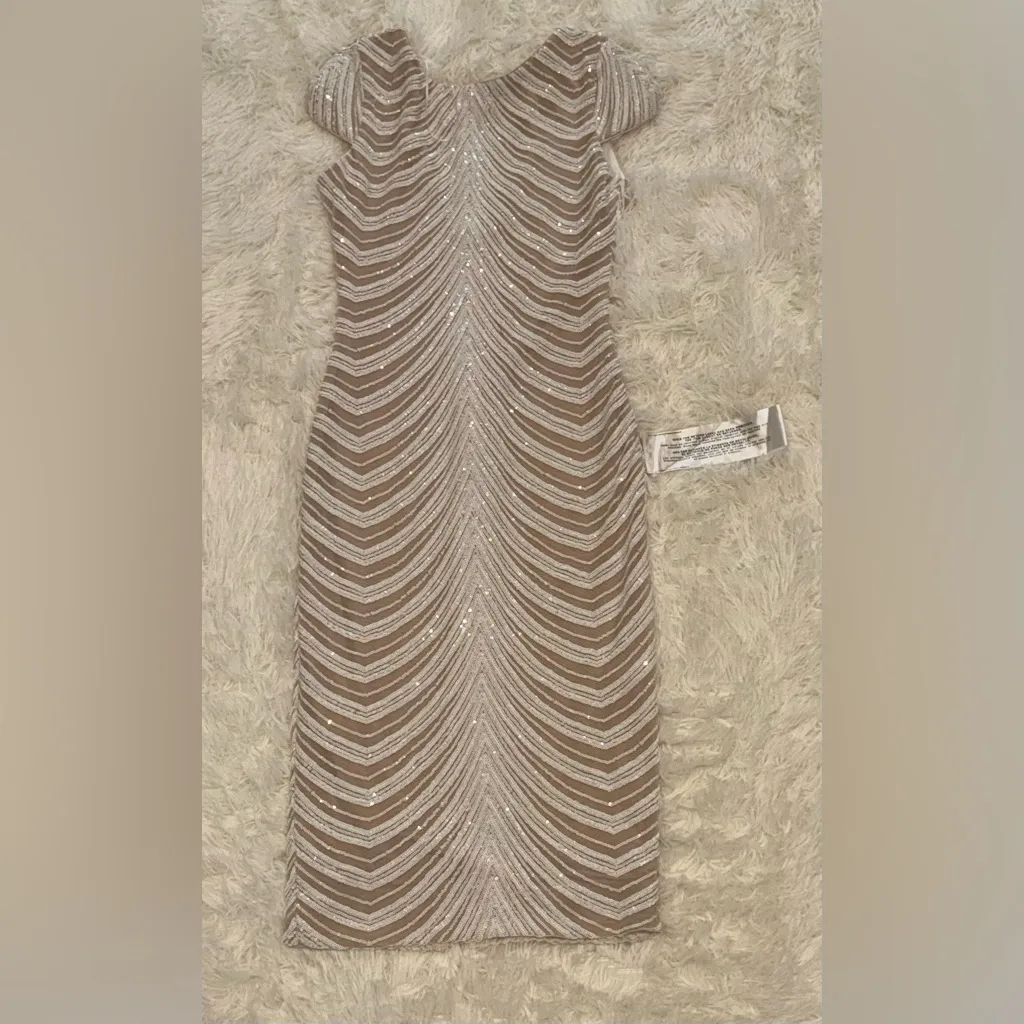 DRESS THE POPULATION Marcella White Sequin Stripe Cocktail Sheath Dress NEW M - Image 4