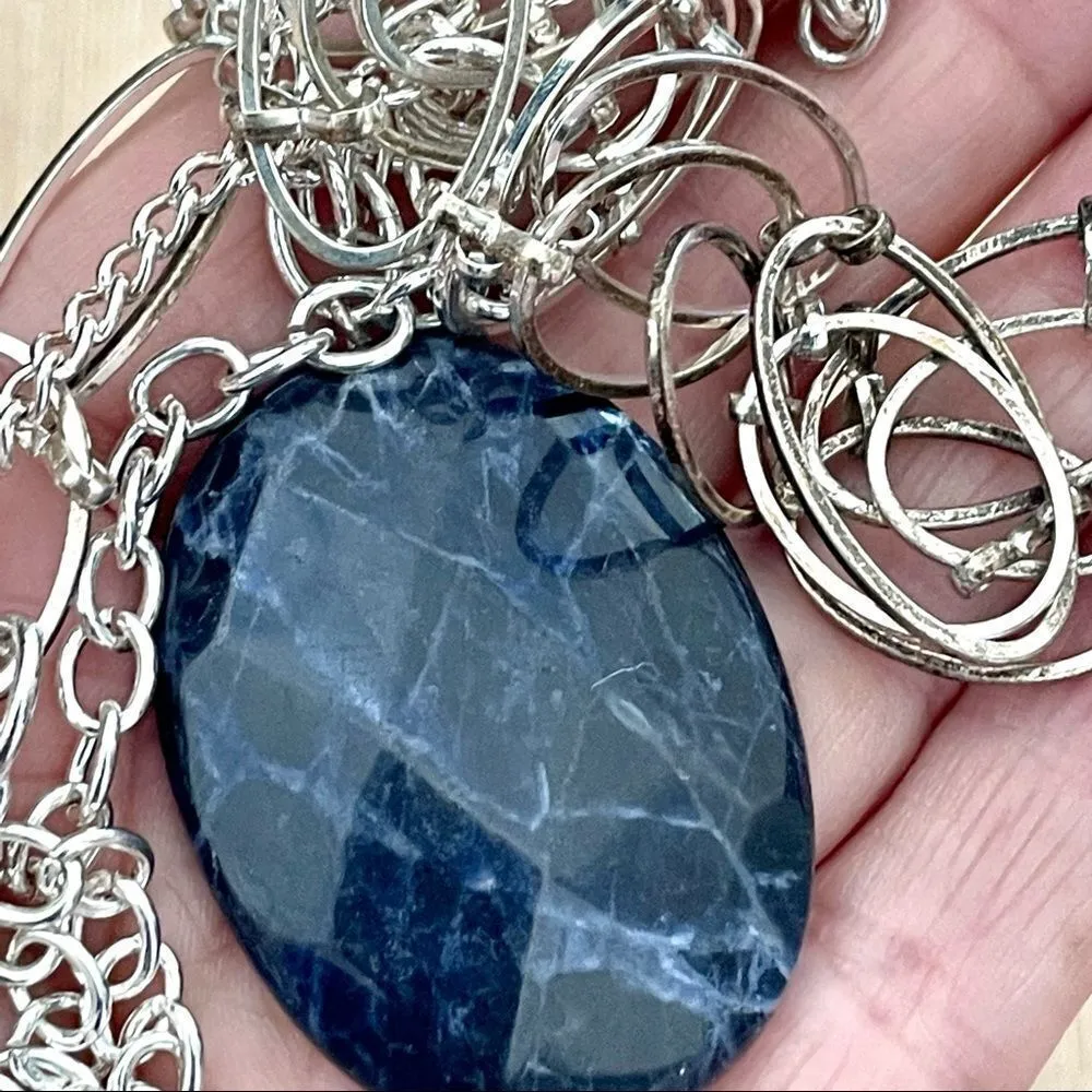 EXPRESS  blue stone pendant double strand necklace - Image 7