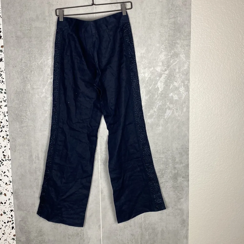 navy linen embroidered pants - Image 6