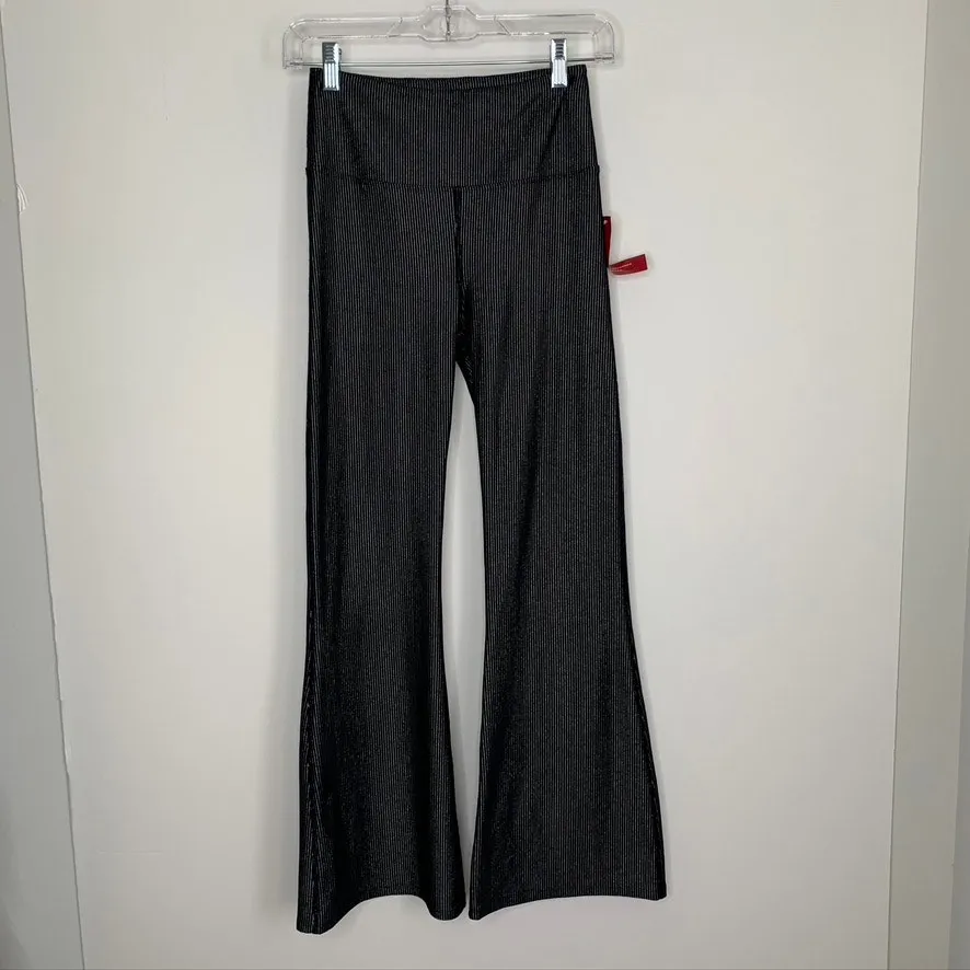 Carbon38 Black Striped Metallic Flared Shimmer Pants Size Medium New - Image 3