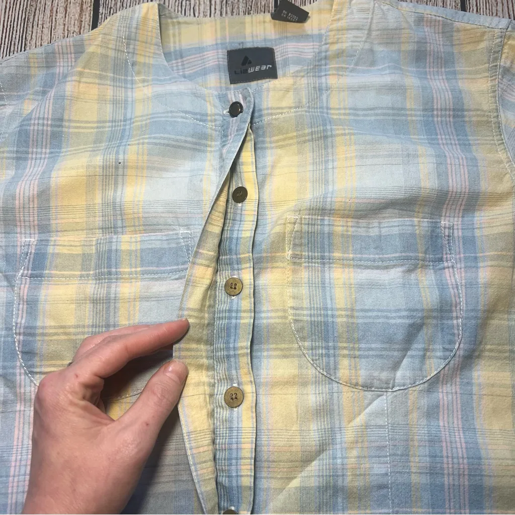 VTG‎ Liz Claiborne Y2K Button Up Blouse Womens Size S Plaid Yellow Short Sleeve - Image 5