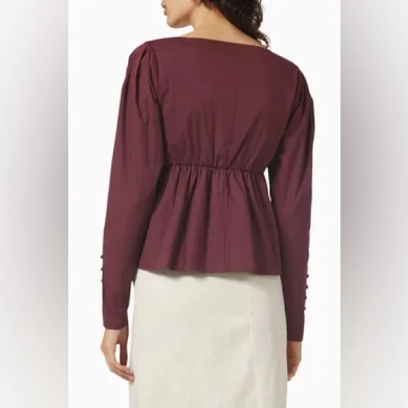 STAUD Peggy Top Plum Cotton Poplin Peplum Blouse Size Large NWT - Image 13
