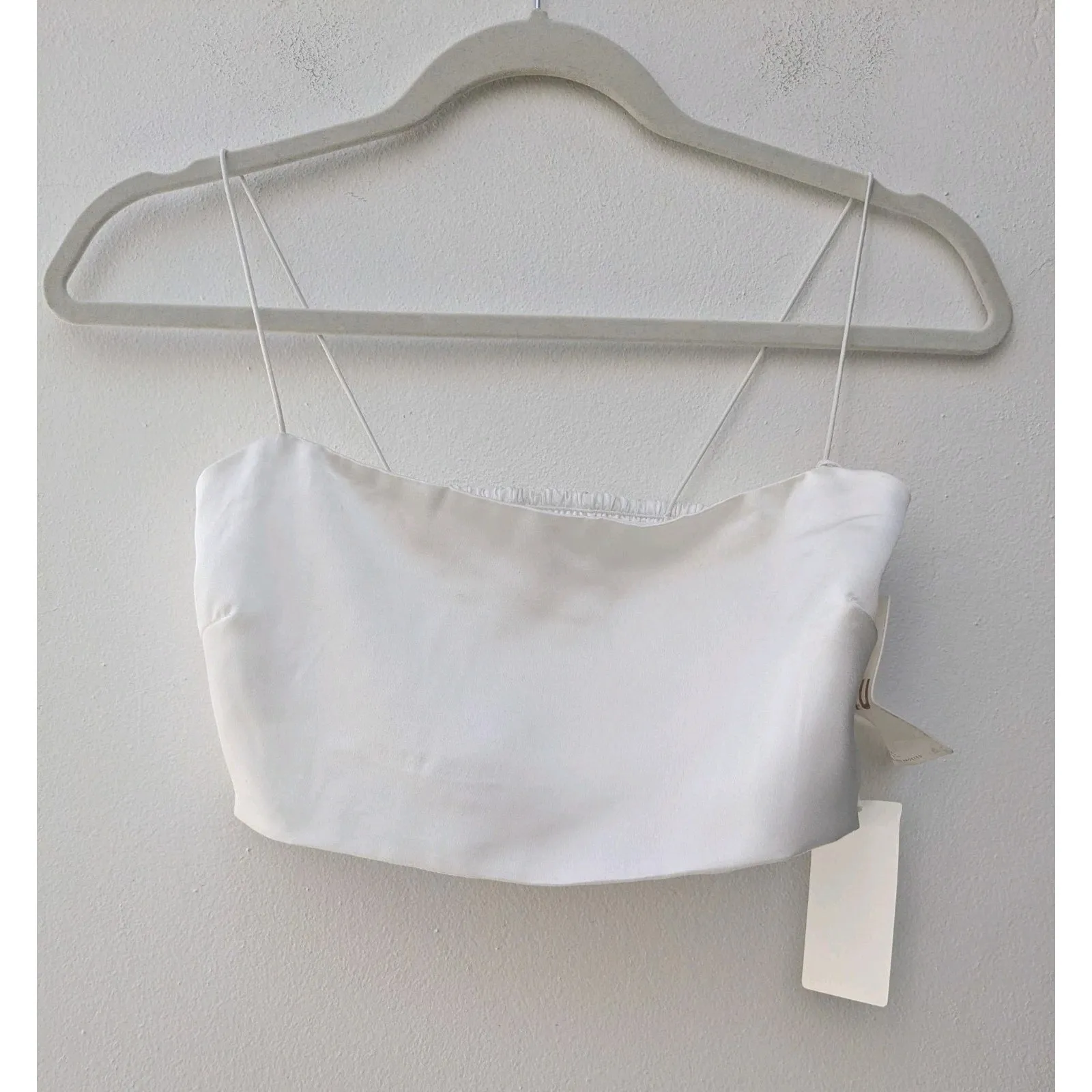 Show Me Your Mumu Tucker Top in Ivory Luxe Satin Cropped Lined Stretch Small - Image 2