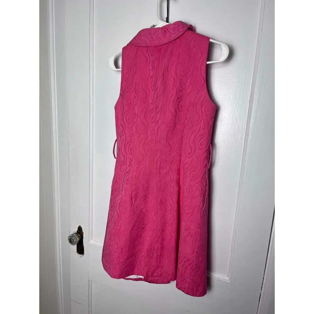 Milly Women's Preppy Pink Jacquard Ruffle Sleeveless Shift Short Dress Size 4 - Image 5