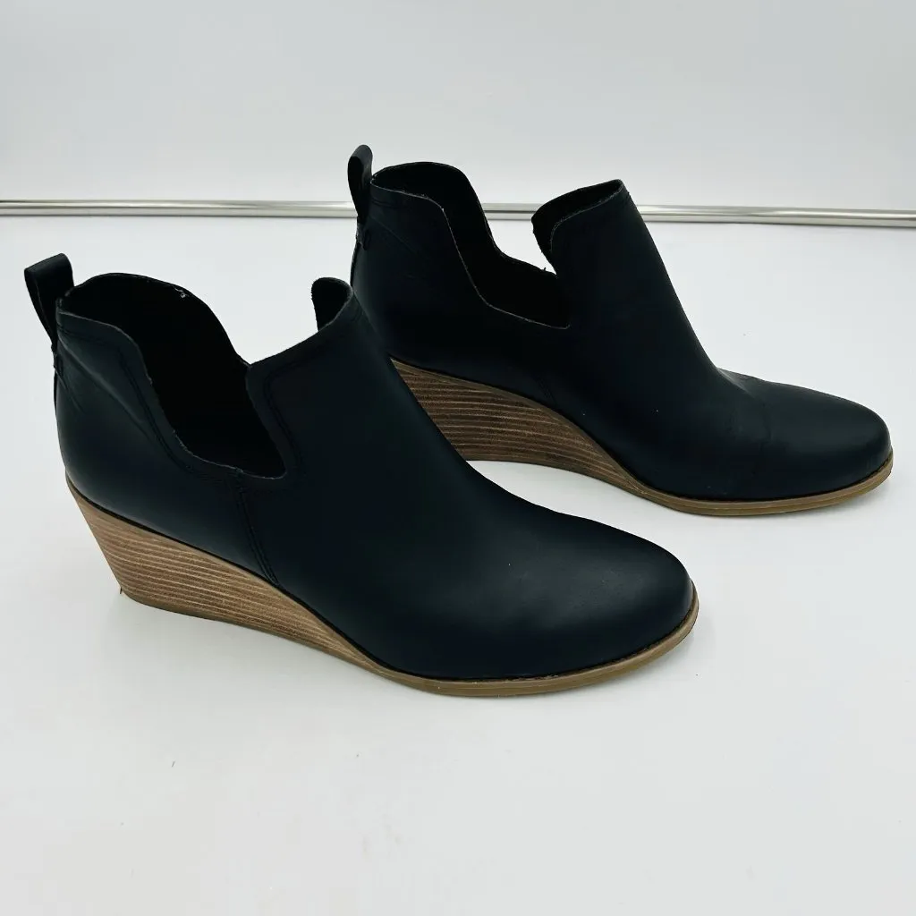 TOMS Women's Kallie Cutout Wedge Ankle Booties Black Size 12 Faux Leather - Image 3