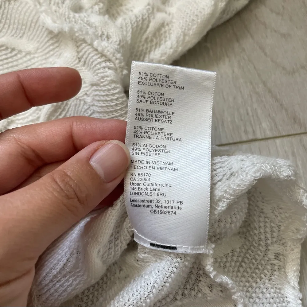 Urban Outfitters Lace Textured Asymmetrical Long Sleeve Crop Top White (Medium) - Image 5