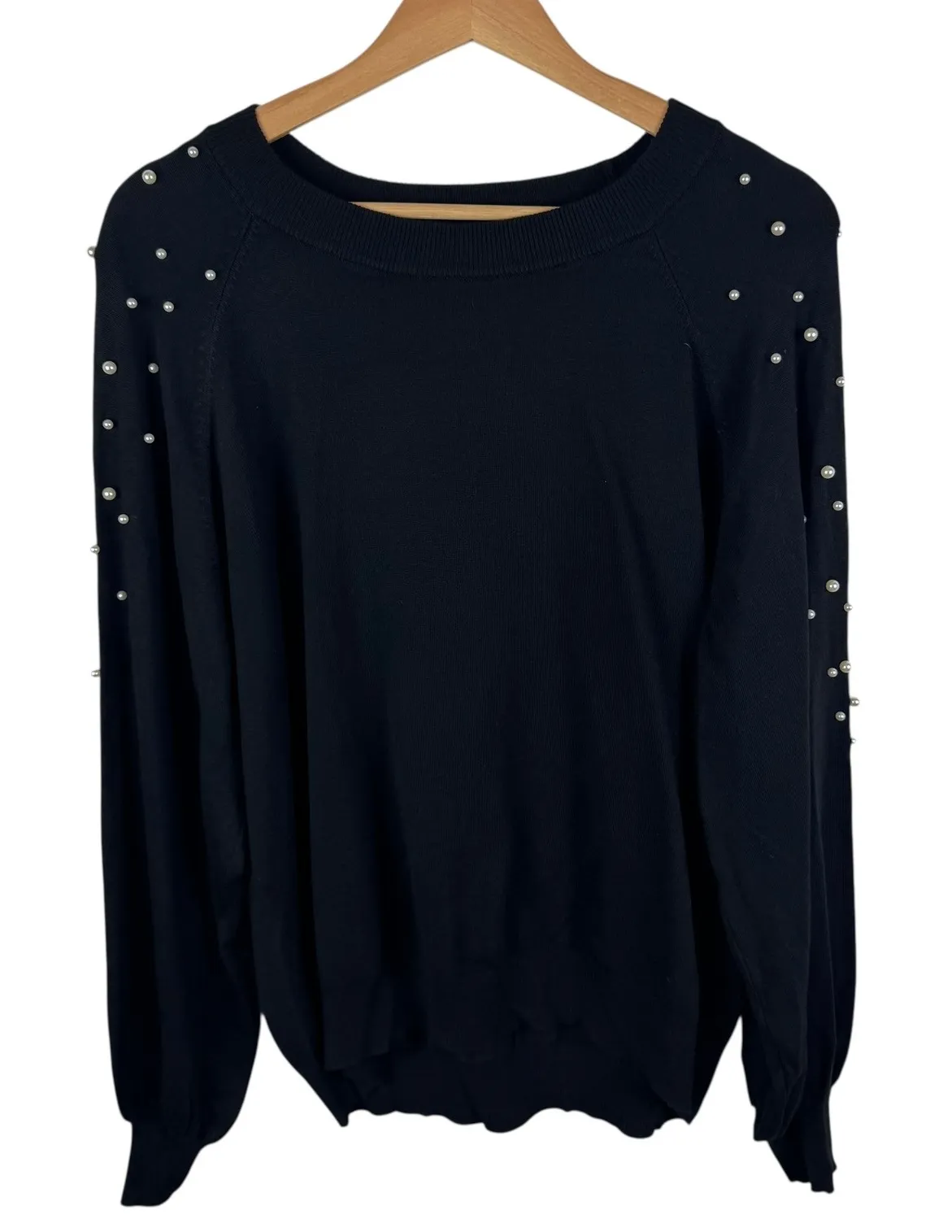 Umgee Black Pearl Embellished Sweater Medium Knit Pullover Holiday Party Comfy - Image 1