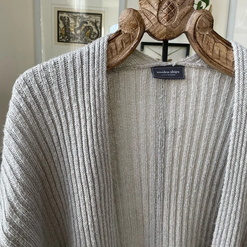 Wooden Ships Beige Ribbed Mohair Wool Open Front Cardigan Sweater XS S - Image 2