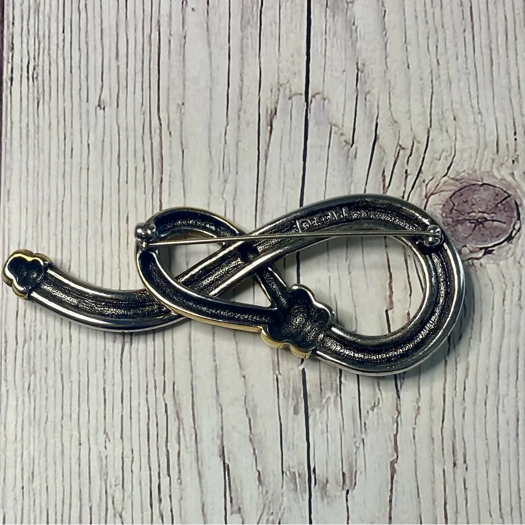 Erwin Pearl Mixed Metal Rope Knot Brooch Gold - Image 5