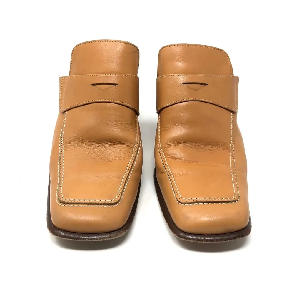 SAKS FIFTH AVENUE tan leather loafer mules, made in Italy, size 8.5 - Image 4