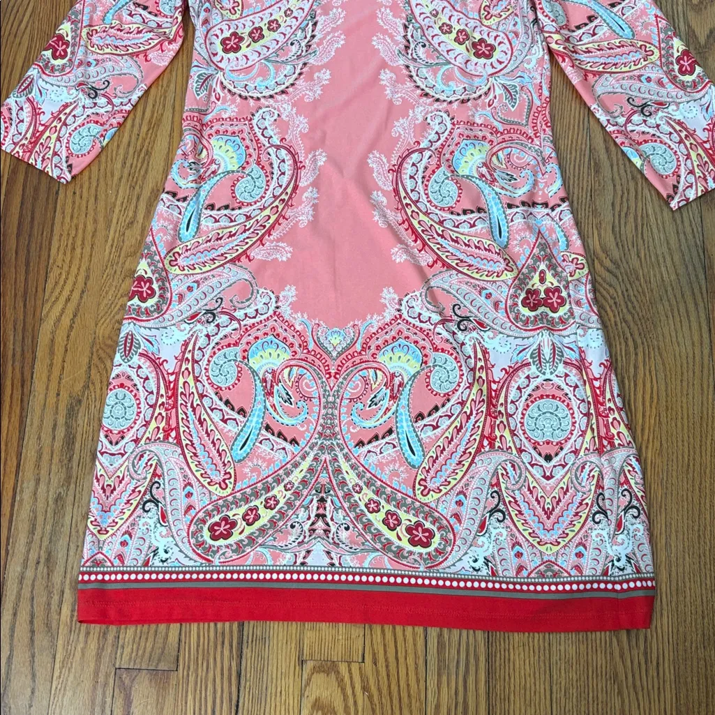 London‎ Times 3/4 Sleeve Shift Dress Coral Pink Red size 8 - Image 6