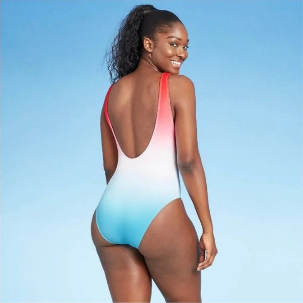 NWT Xhilaration Red, White & Blue Ombré One Piece Swimsuit 0-2 - Image 2