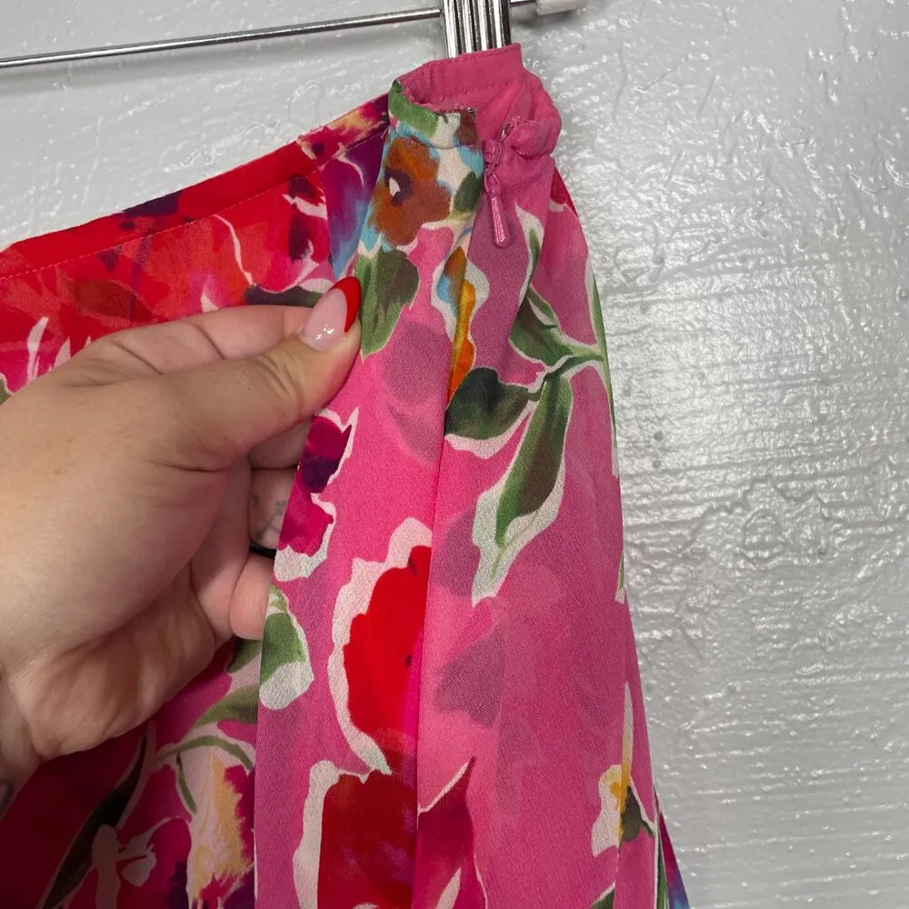 Laurel Ralph Lauren Women Plus Size 20W Pink Blue Floral Chiffon Hanky Hem Skirt - Image 5