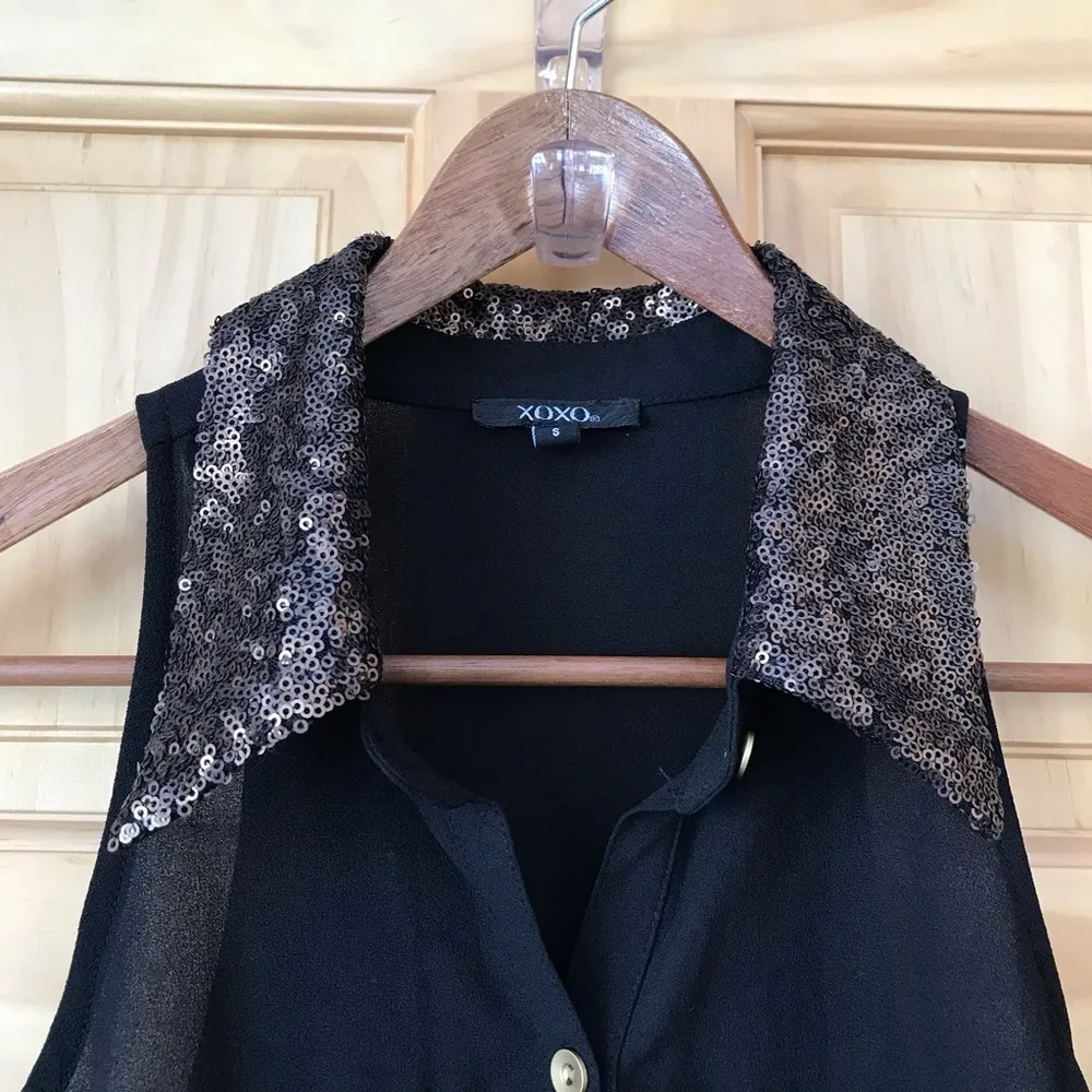 𝅺xoxo sequin collar tie front sheer sleeveless top size S - Image 16