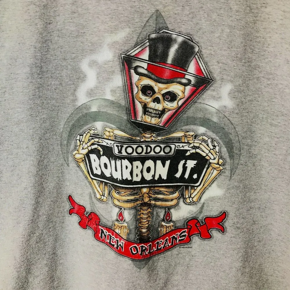 2000 Vintage Y2K Voodoo Bourbon St New Orleans T Shirt Gray Large L Skeleton - Image 6