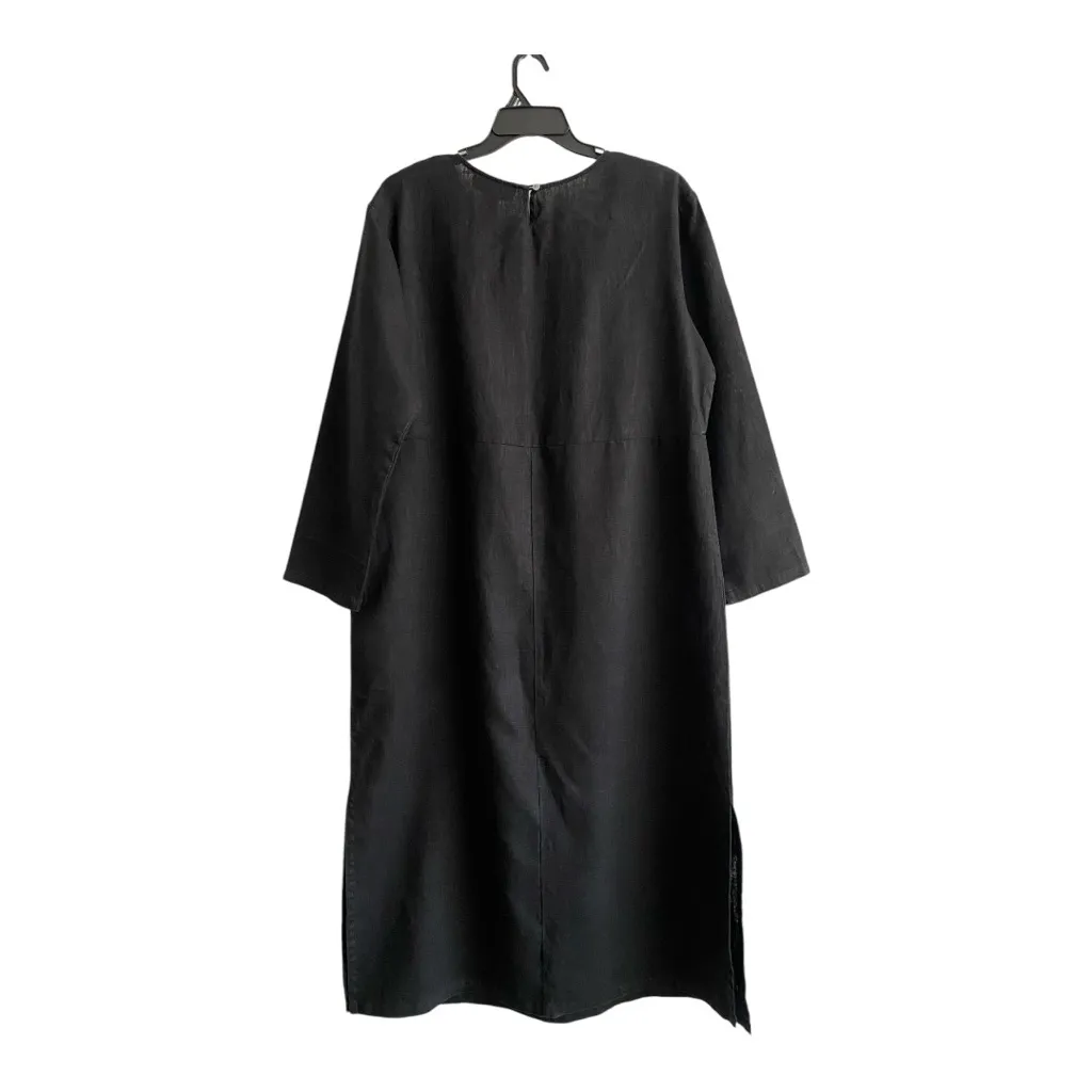 Sweet Jessie Plus Size‎ 100% Linen Long Sleeves Maxi Dress Black Size 2X - Image 2