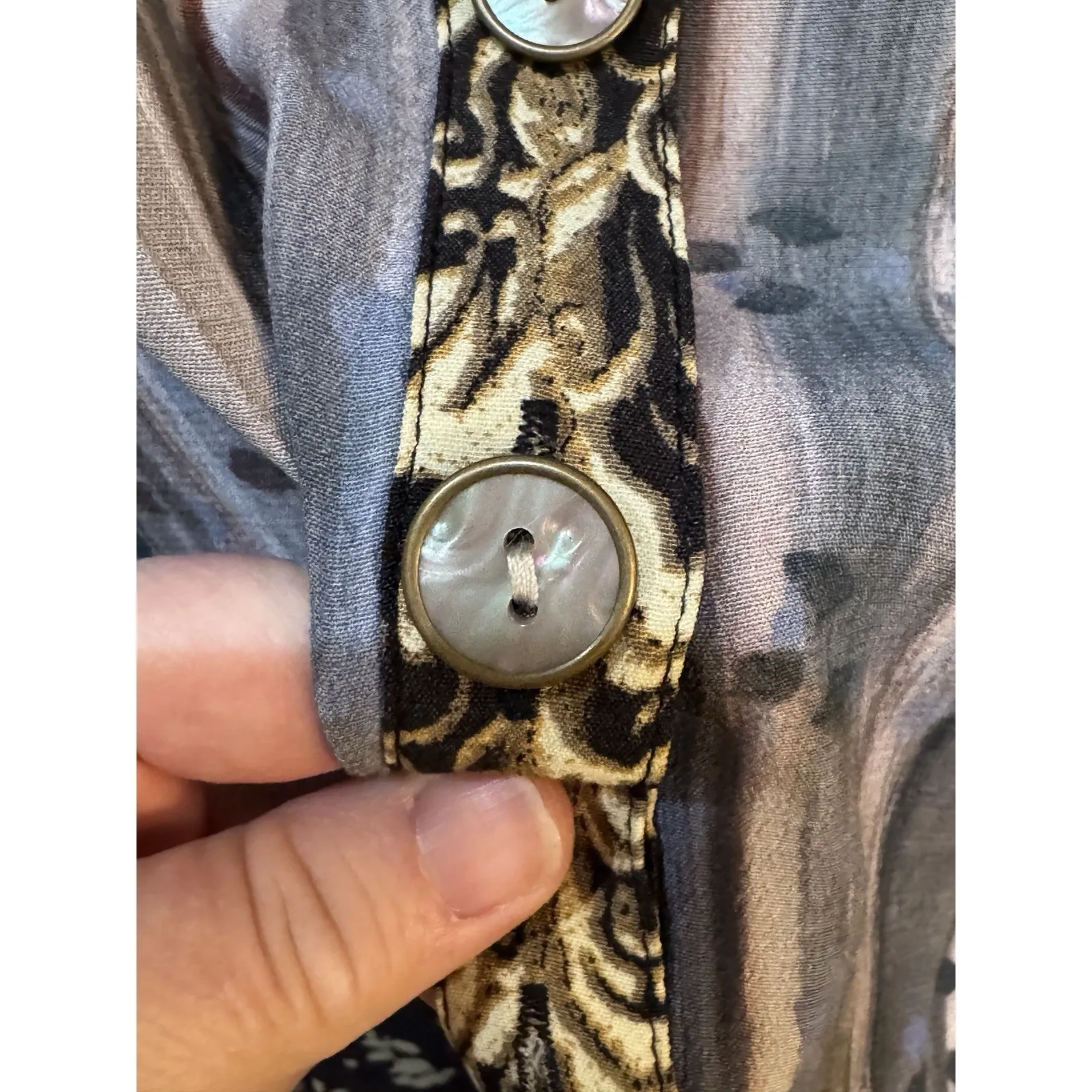 John Mark Mix Print Patched Button Front Tunic Blouse Top Size 1X Roll Tab - Image 7