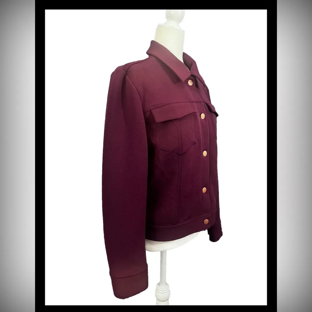 Ellen Tracy Eggplant Stretch Button Down Blazer Jacket Size Large - Image 2