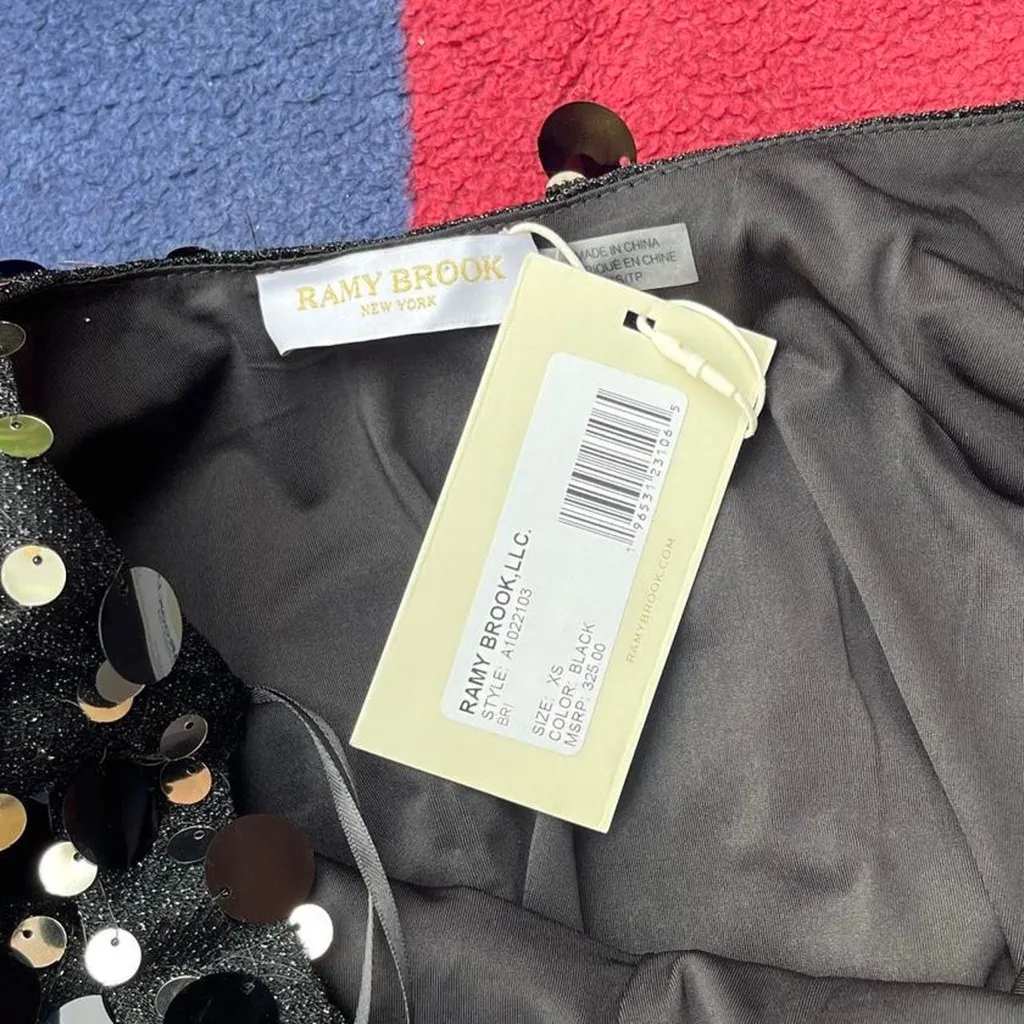 Ramy Brook Bri halter black sequins high neck top Festive Holiday blouse - Image 4