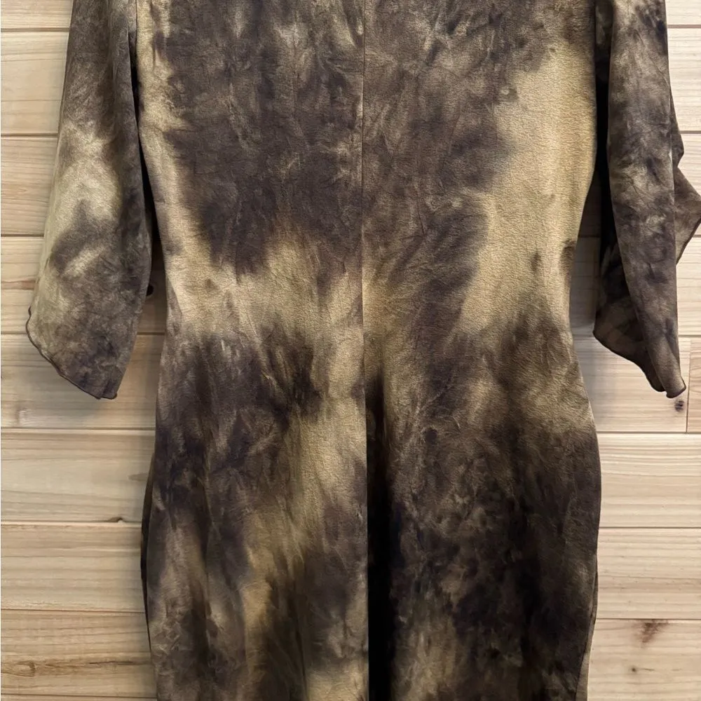 Y2K Candies Size Large Brown Tie Dye Lace Trim Flutter Elbow Sleeve Midi Dress - Image 9