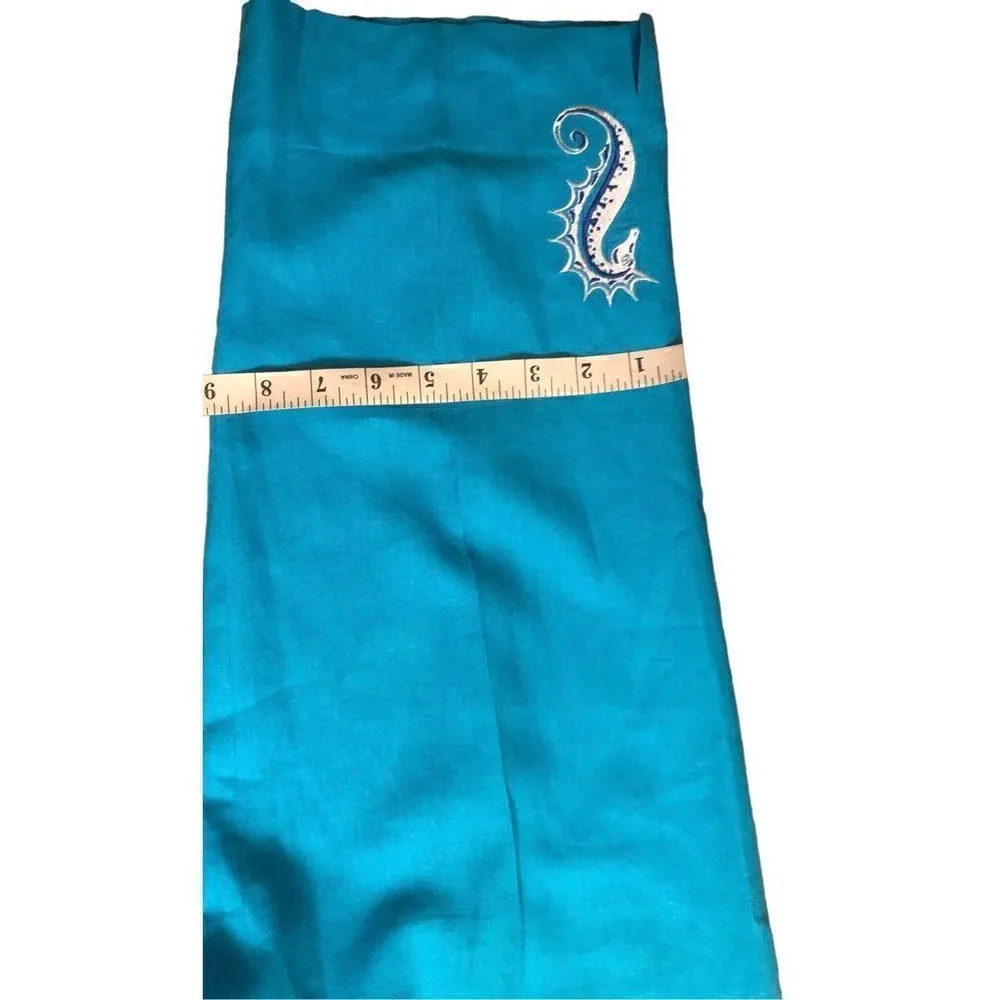 Bob Mackie Wearable Art turquoise pants with seahorse embroidered on right leg - Image 12