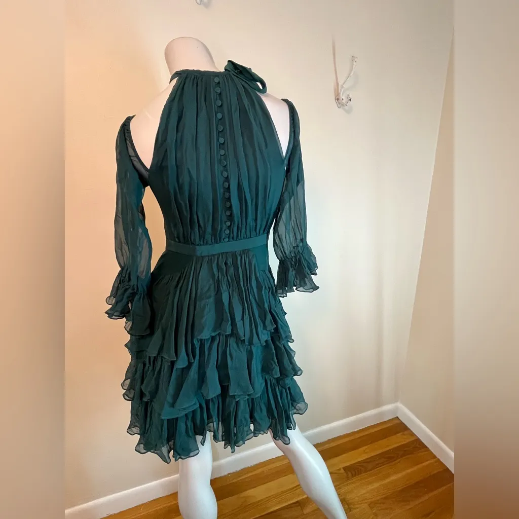 Cinq A Sept Elsa Dress in Everglade Cold Shoulder Ruffle Women’s Size 6 Green - Image 4