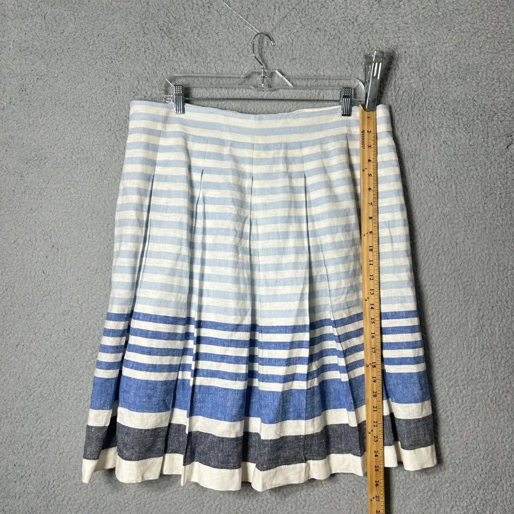 Christopher & Banks Skirt Women 16 Blue Cream Striped‎ Linen Blend Pleated Midi - Image 7