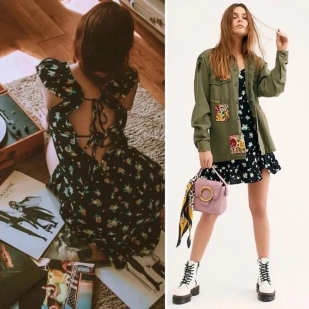 Free People Like A Lady Mini Floral Black Tie Back Mini Tunic Dress - Image 3