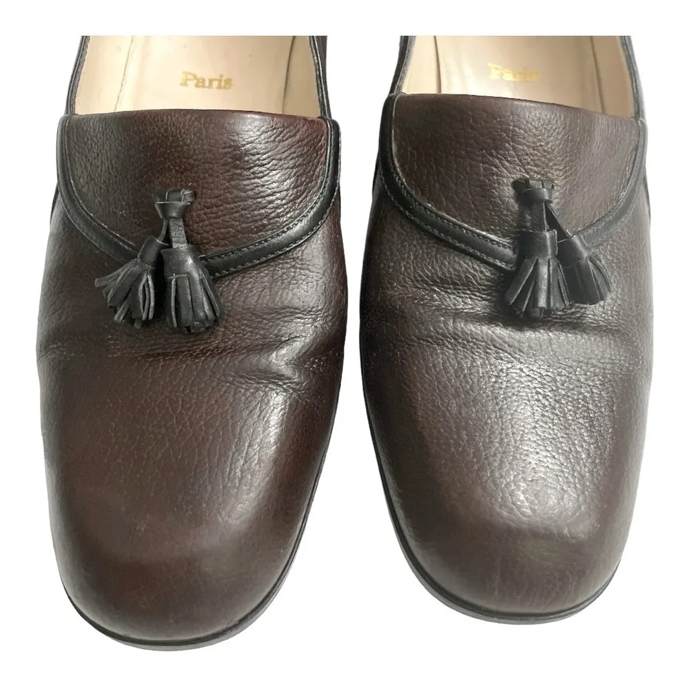 VTG Christian Louboutin Brown slip on tassel leather loafers. 100% Authentic - Image 9