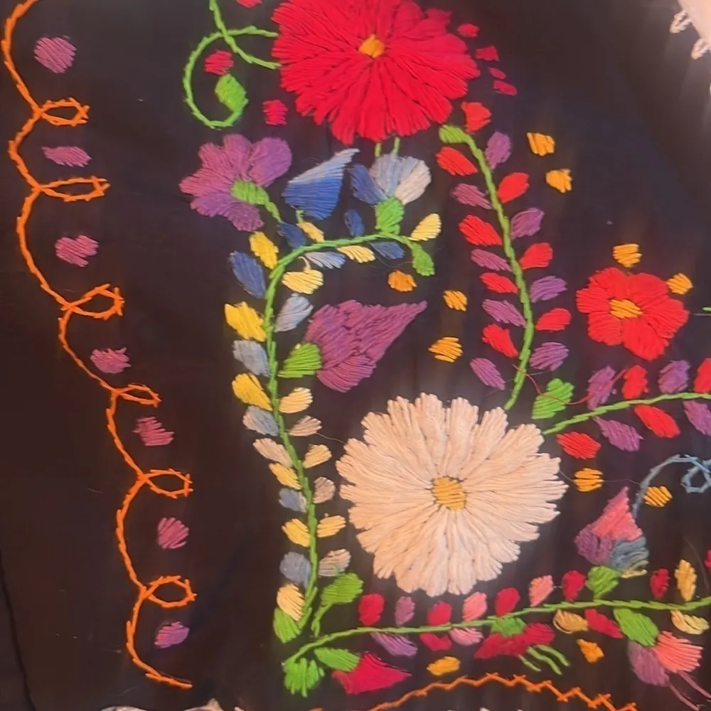 Handmade Embroidered Mexican maxi Dress colorful flowers peacock size Large Blue Size M - Image 6