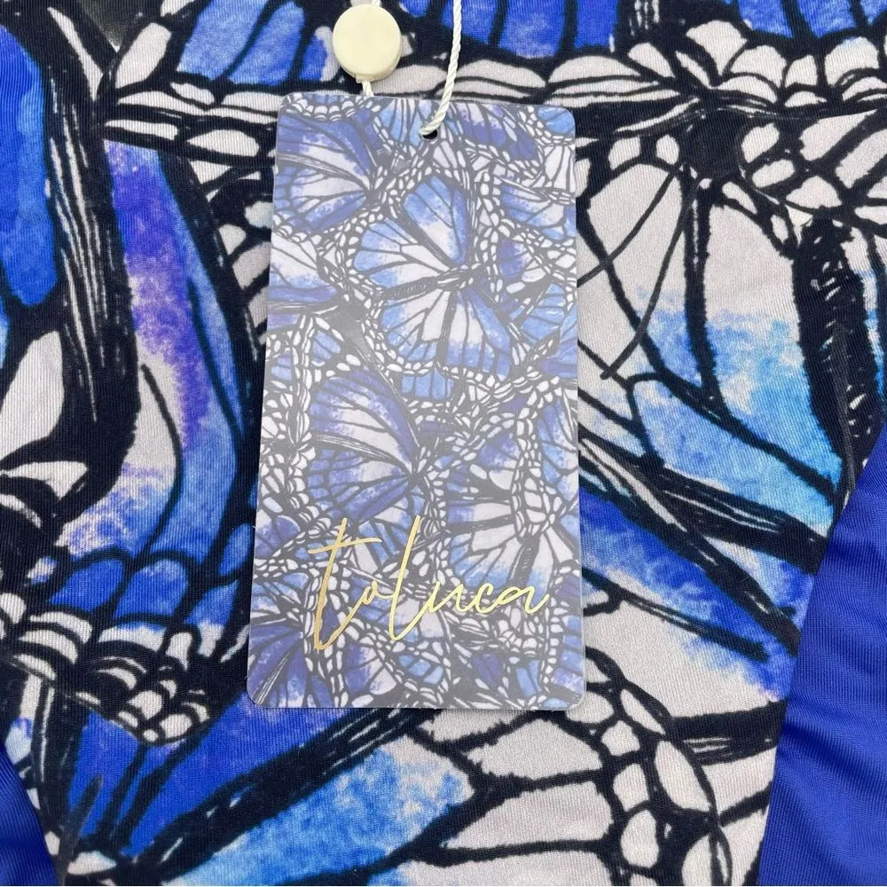 NWT Toluca Swim Gia Ruched Maxi Bottoms Adonis Print Blue Butterfly Size Medium - Image 7