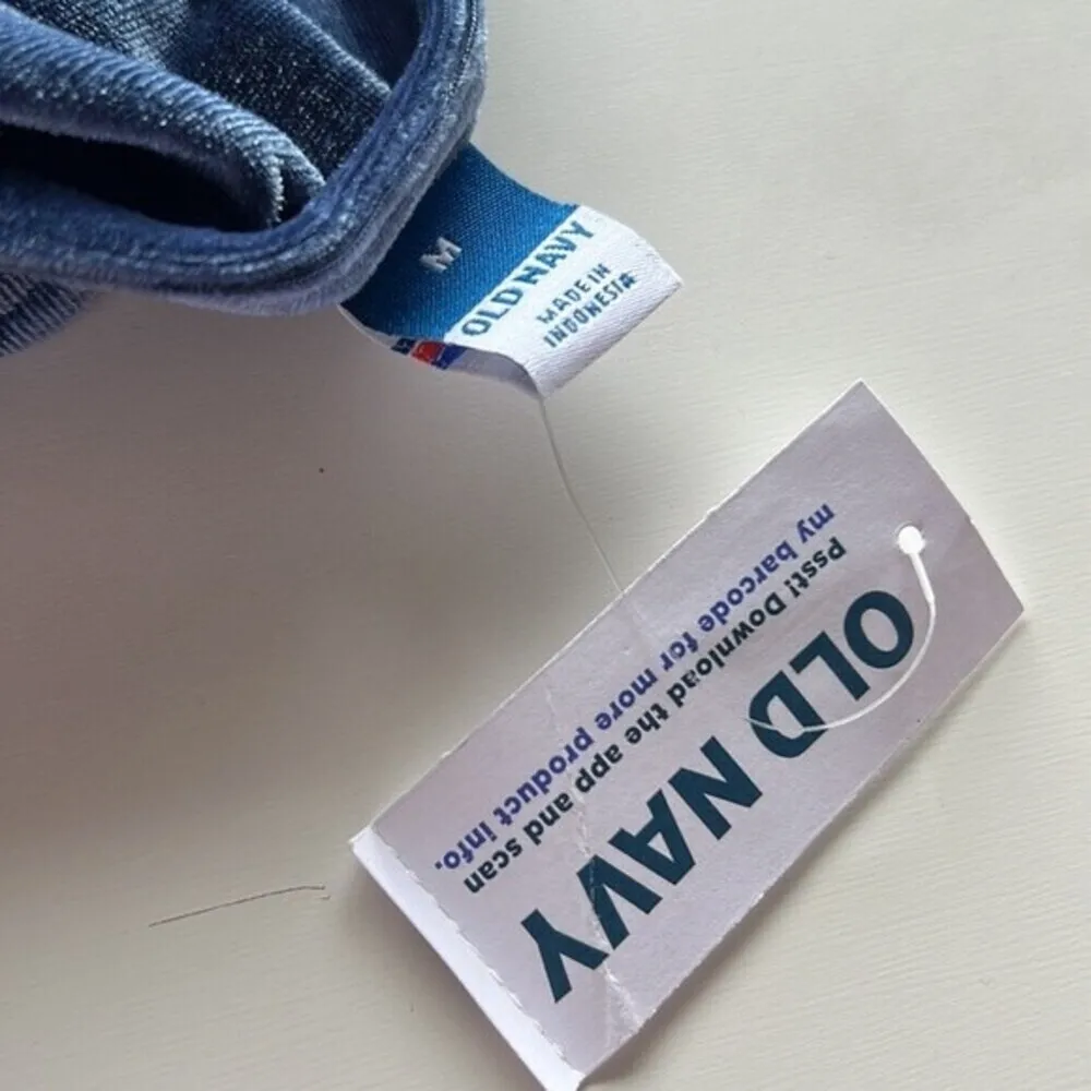 Womens Bodysuit By Old Navy Size M blue Navy long sleeve neck velvet. - Image 5