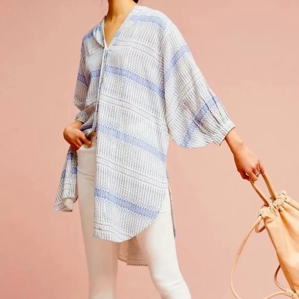 Anthropologie Maeve Yarn Dyed Lena Tunic Top 3/4 long balloon Sleeves Oversized - Image 12