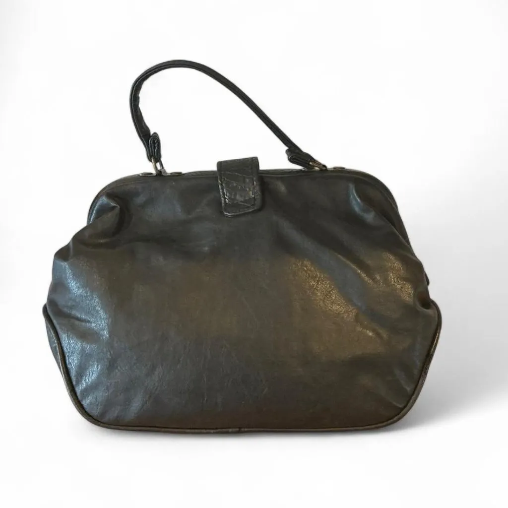 Vintage Black faux leather handbag with faux snakeskin accents - Image 3