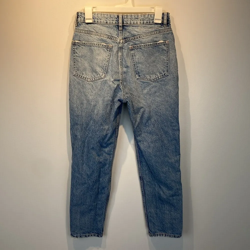 Zara Ripped Mom Jeans Size 6 Acid Wash Slightly Tapered Distressed High Rise - Image 9