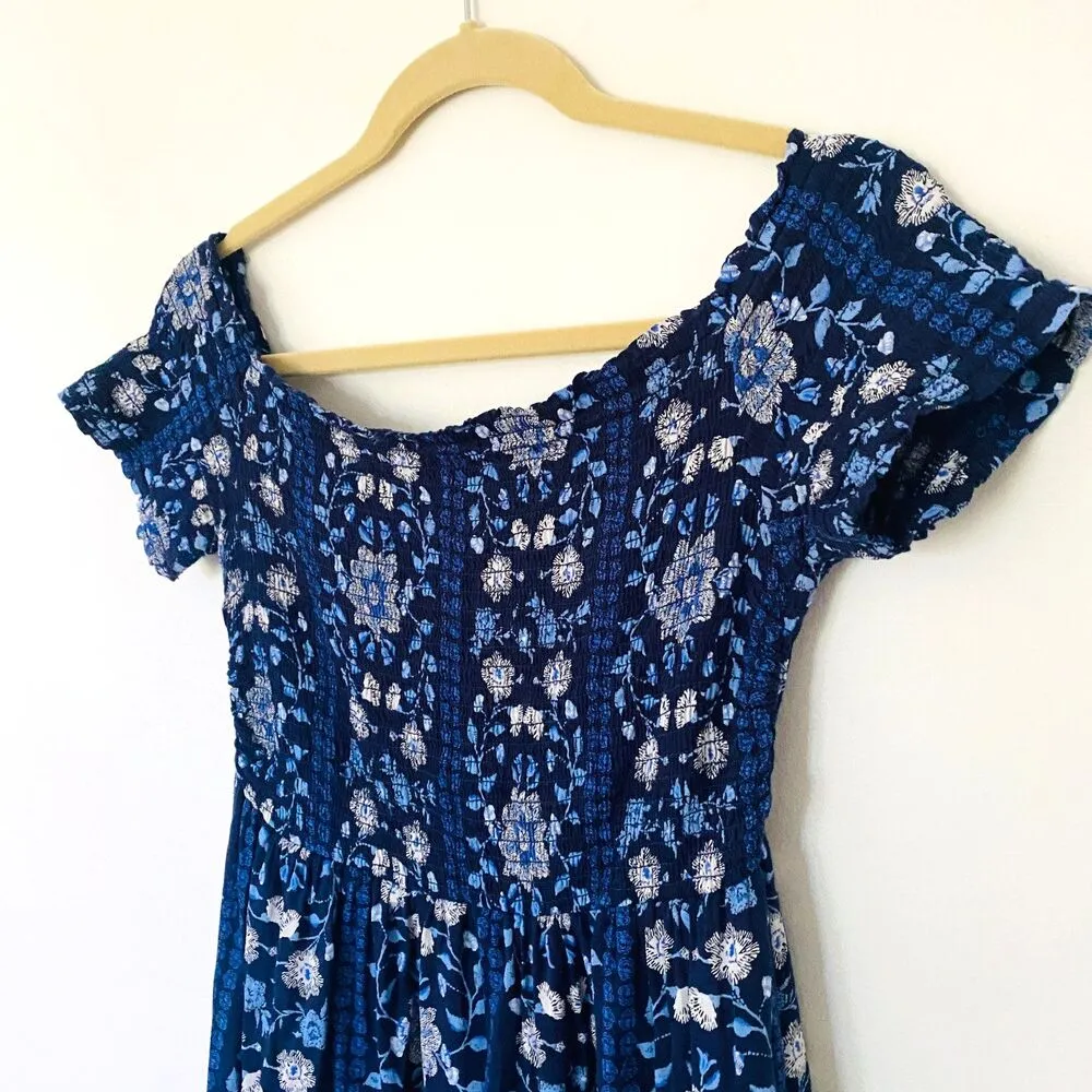 Old Navy Smocked Off the Shoulder Slub Weave Midi Dress Casual Boho Style Sz S - Image 10