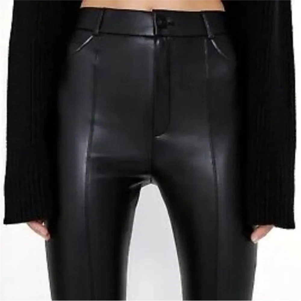 Zara Faux Leather Skinny High Waist Pant Trousers Bottom Zipper Black Size M NEW - Image 8
